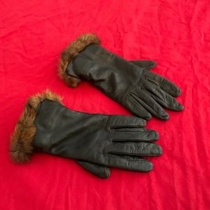 Ralph Lauren faux fur and leather gloves